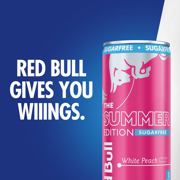 Red Bull Summer Edition Sugarfree Energy Drink, White Peach