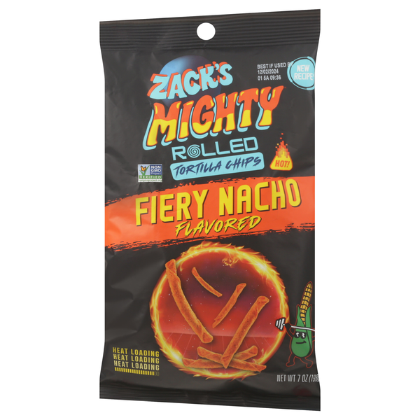 Zack's Mighty Rolled Tortilla Chips, Fiery Nacho Flavored | Hy-Vee