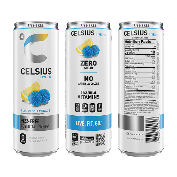 CELSIUS Fizz Free Blue Razz Lemonade, Energy Drink 12 Fl Oz Single Can ...