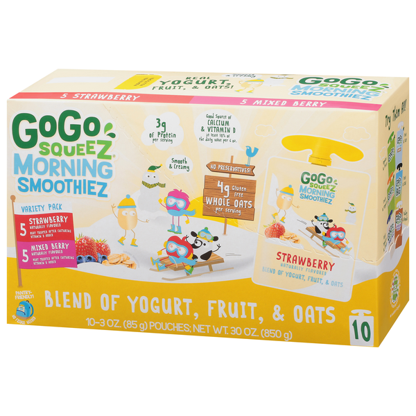 GoGo Squeez Morning Smoothiez, Strawberry/Mixed Berry, Variety