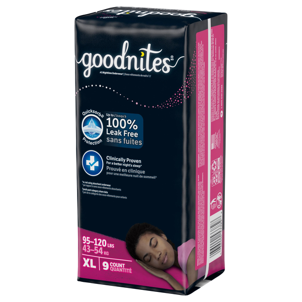 Goodnites Underwear, Nighttime, XL (95-140+ Lbs), Girls | Hy