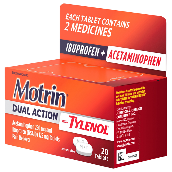 Motrin Plus Motrin Dual Action with Tylenol, Ibuprofen and Acetaminophen, 20 Count ...