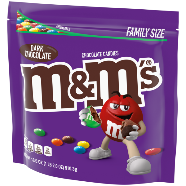 M&M'S Dark Chocolate Candy, Family Size, 18 oz Resealable Bulk Candy Bag