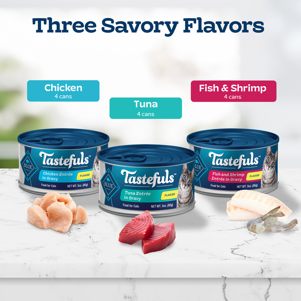 Blue Buffalo Tastefuls Flaked Wet Cat Food Variety Pack, Made with Natural  Ingredients | Tuna, Chicken, Fish & Shrimp, 3-oz. Cans (12 Count, 4 of ...