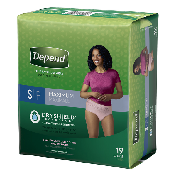 Depend Fit-Flex Incontinence Underwear for Women, Maximum Absorbency, S,  Blush