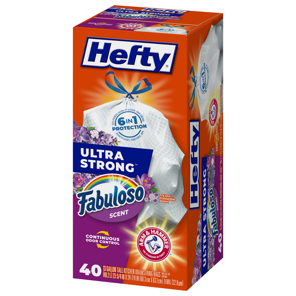 Hefty Ultra Strong Tall Kitchen Trash Bags, Fabuloso Scent, 13 Gallon, 40  Count 