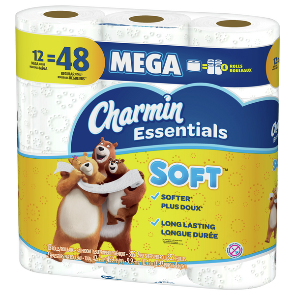 Charmin Essentials Soft Bathroom Tissue, Mega, 2-Ply