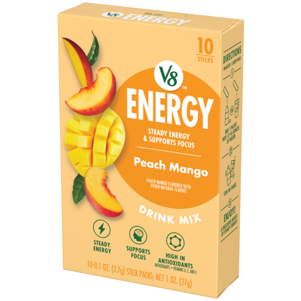 V8 Energy Peach Mango Energy Drink Mix Powder, .10 oz Packet (10