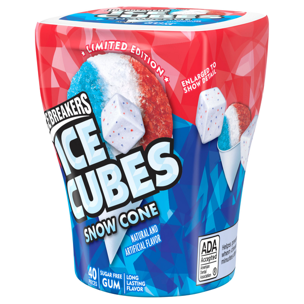 ICE BREAKERS ICE CUBES Snow Cone Sugar Free Gum, 3.24 oz bottle, 40 pieces