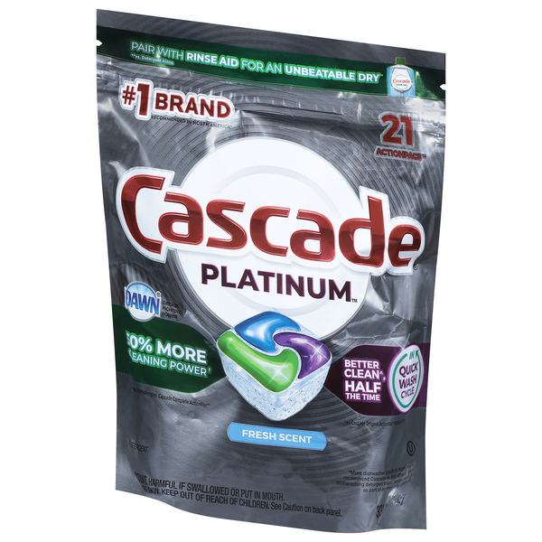 Cascade Platinum Dishwasher Detergent, Fresh Scent, ActionPacs - 21 pacs, 331 g