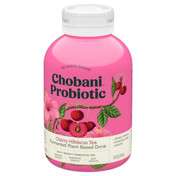 Chobani Probiotic Cherry Hibiscus Tea Plant-Based Drink, 14 Fl Oz