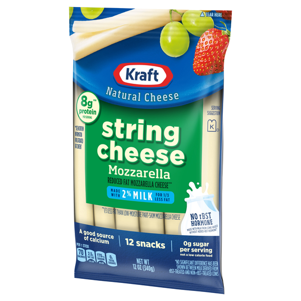 Kraft String Cheese, 2% Reduced Fat, Mozzarella, 12Ct | Hy-Vee