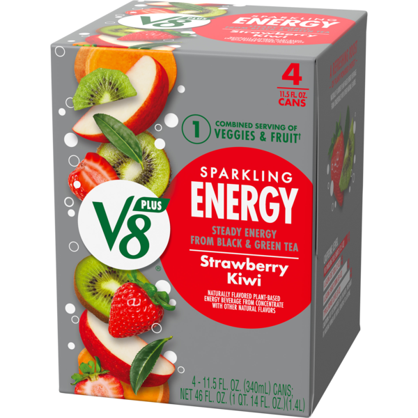 V8 Sparkling +Energy, Strawberry Kiwi, 4Pk | Hy-Vee Aisles