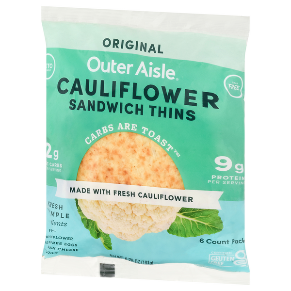 Outer Aisle Sandwich Thins, Cauliflower, Original - 6 sandwich thins, 6.75 oz