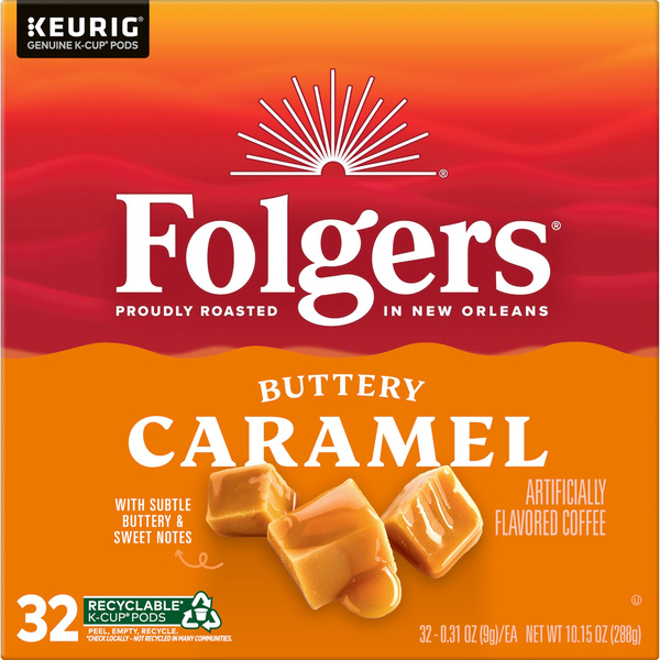 Folgers Buttery Caramel Artificially Flavored Coffee, Keurig K-Cup Pods,  32-0.31 oz ea. | Hy-Vee Aisles Online Grocery Shopping