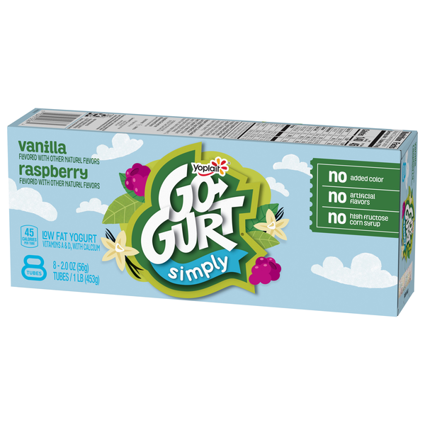 Go Gurt Simple Yoplait Go-Gurt Simply, Low Fat Yogurt, Vanilla, Raspberry, 8-2oz Tubes ...