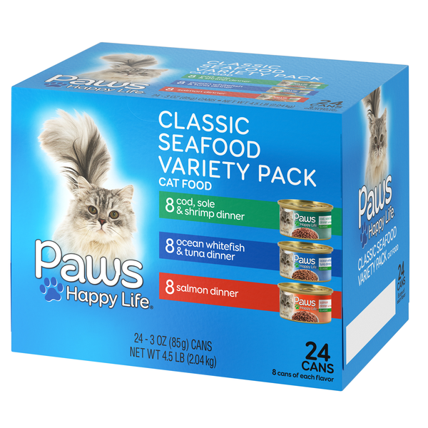 Paws Classic Seafood Variety Pack Cat Food 24 - 3 ounce Cans | Hy