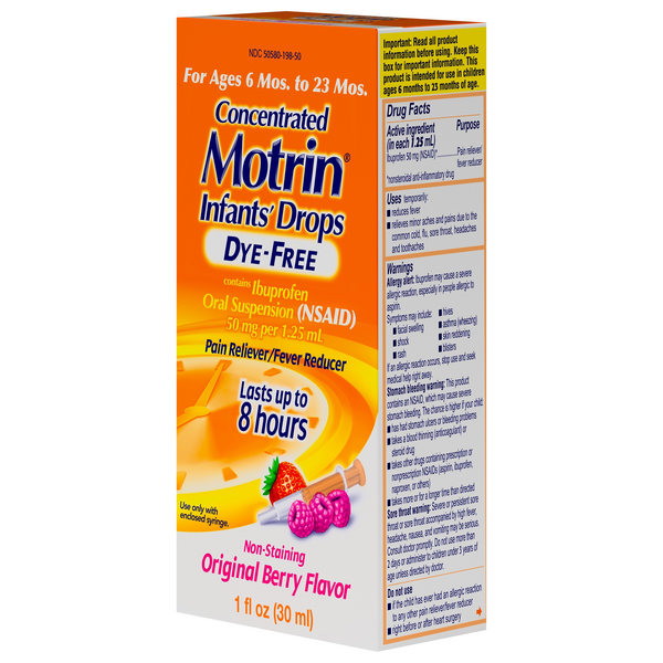 Motrin Dropper Motrin Concentrated Infants' Drops Dye-Free Pain Reliever/Fever Reducer ...
