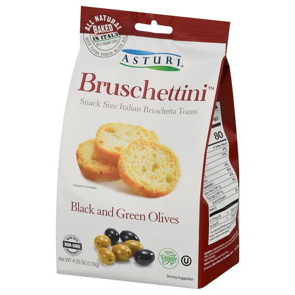 Asturi Bruschetta Toasts, Italian, Black And Green Olives, Snack Size