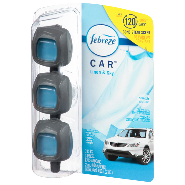 Febreze Car Air Freshener Vent Clip Linen & Sky Scent, Car Vent Clip, 2  Count - 4 ml
