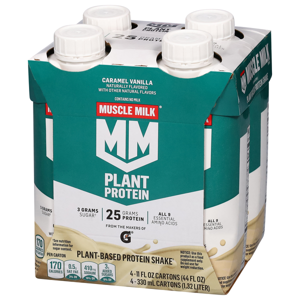 Muscle Milk Protein Shake, Plant-Based, Caramel Vanilla, 4Pk | Hy