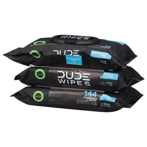 Dude Wipes Flushable Wipes, Fragrance Free, Extra Large - 48 wipes