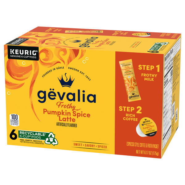 Gevalia Pumpkin Spice Latte Espresso KCup 6 Pods & Latte Froth